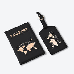Pochette Passeport et Etiquette Bagage Design - Noir
