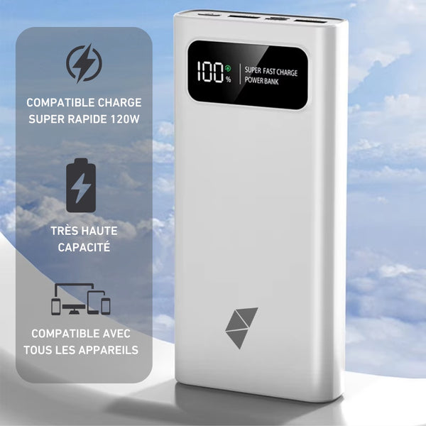 Bateria Externa 20 000mAh Carregamento Rápido 120W - Branco